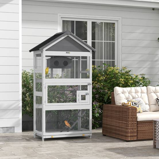 Volière grande cage oiseaux bois massif perroquet toit asphalte extérieur 171cm gris - ComfortXL Outdoor Living - Image 3