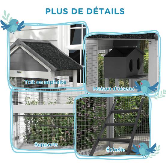 Volière grande cage oiseaux bois massif perroquet toit asphalte extérieur 171cm gris - ComfortXL Outdoor Living - Image 9