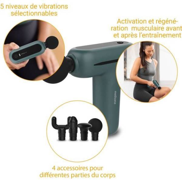 Pistolet de massage - MEDISANA MG 200 - 5 niveaux de percussion - 5 V - 50 dB - Gris / Vert - Image 4