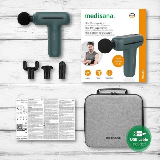 Pistolet de massage - MEDISANA MG 200 - 5 niveaux de percussion - 5 V - 50 dB - Gris / Vert - Image 6