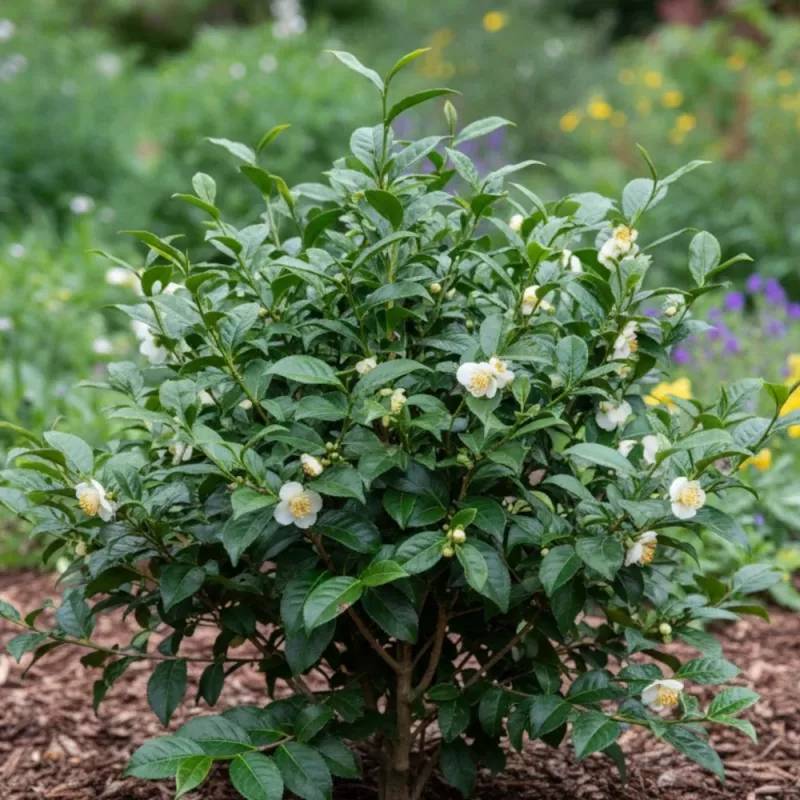 Camélia de Chine - Théier- Théojardin à fleurs Blanche - feuillage Persistant - Pot de 3L - 20/40 cm-  hauteur à maturité De 2,00 m à 2,50 m - Image 1