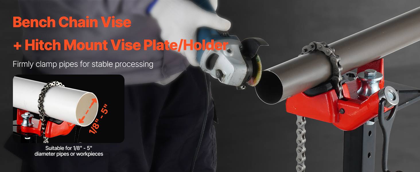 Vevor - VEVOR Étau à chaîne pour tuyaux 3,175–127 mm, chaîne 660 mm, base fonte, support attelage réglable 9 niveaux, compatible récepteurs 50 x 50 mm. - Image 9
