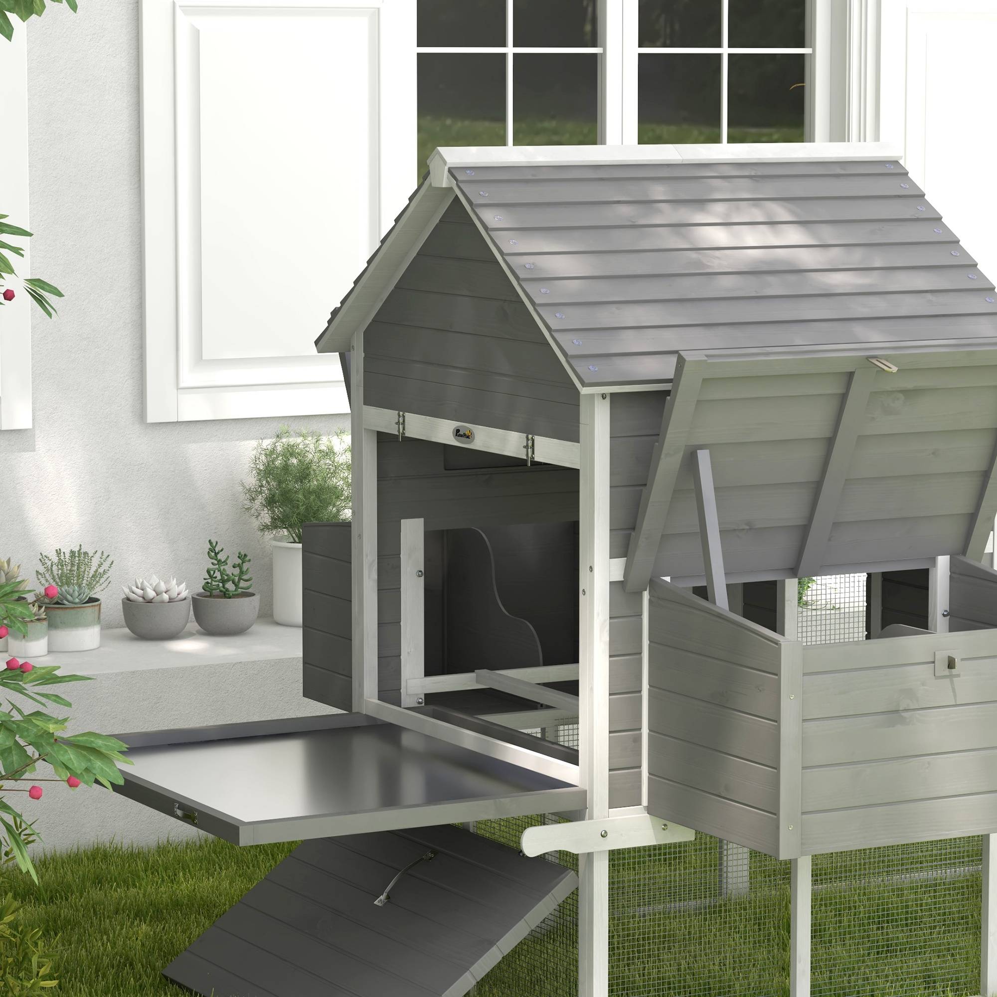 Grand Poulailler en Bois Sapin avec Vaste Enclos et Nichoir 311x150x149cm Gris - ComfortXL Outdoor Living - Image 10