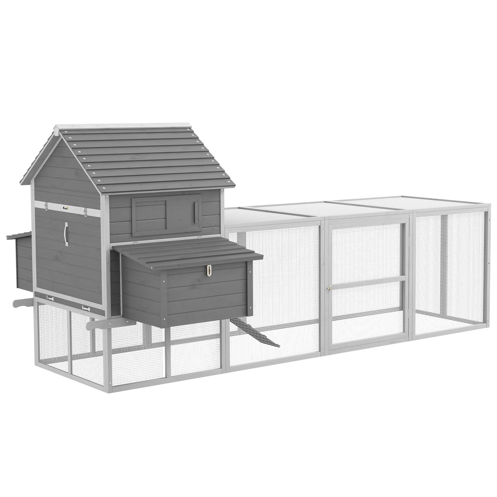 Grand Poulailler en Bois Sapin avec Vaste Enclos et Nichoir 311x150x149cm Gris - ComfortXL Outdoor Living - Image 2