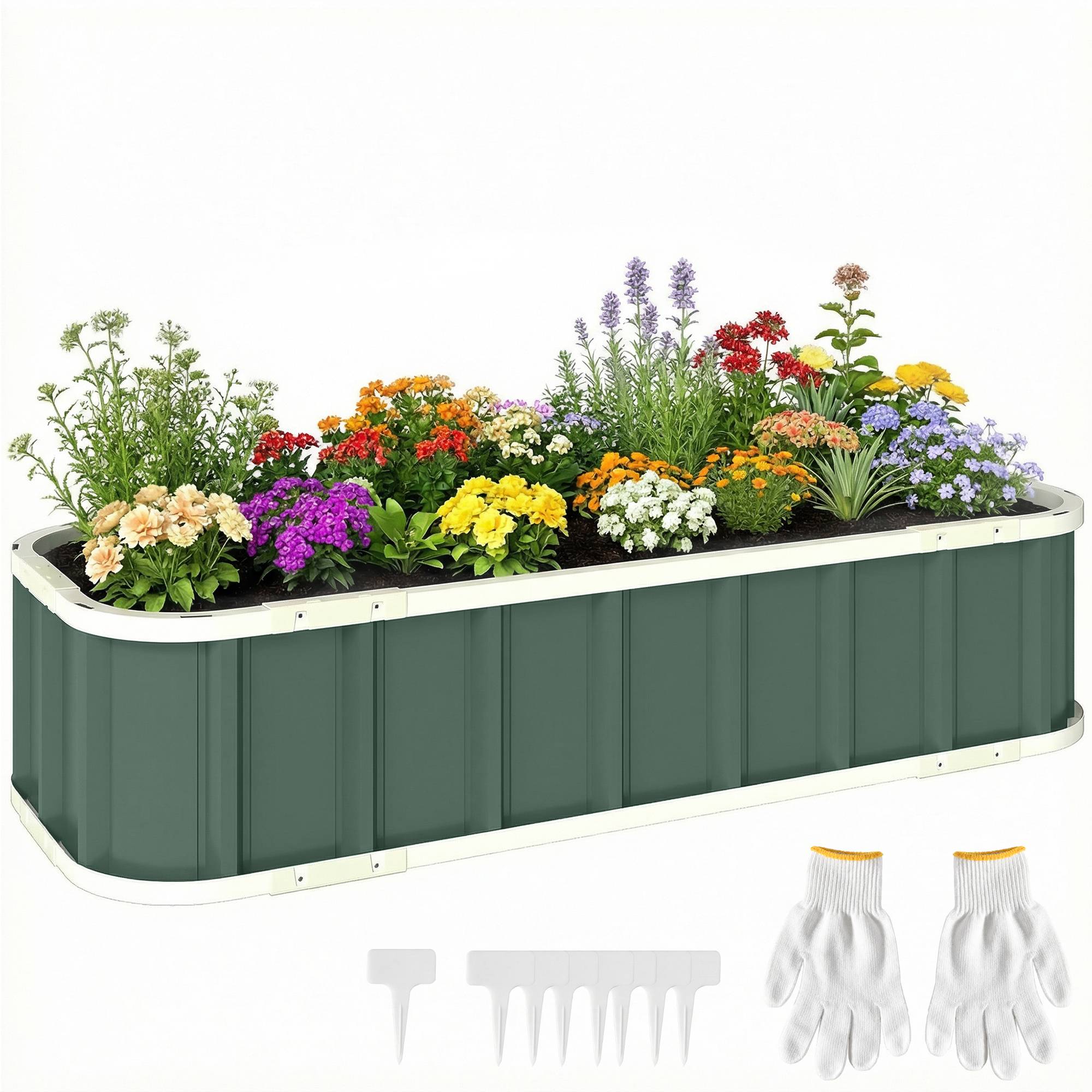 Sans Marque - Carré jardin surélevé acier fixations clic bord replié châssis froid 136x52x31 cm vert clair - Image 1