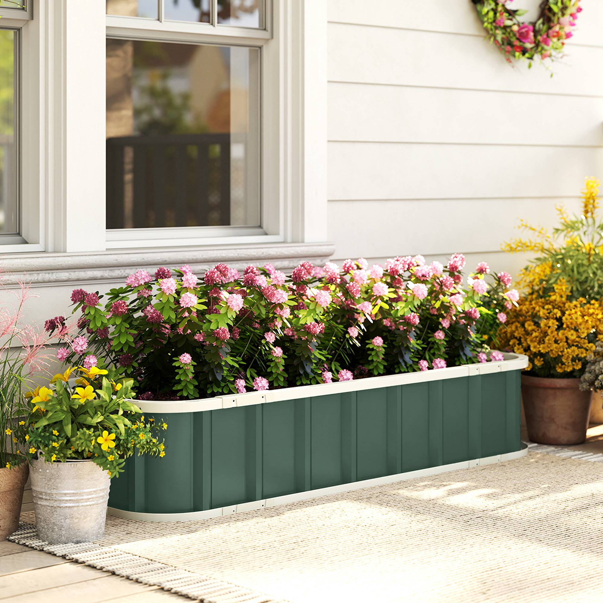 Sans Marque - Carré jardin surélevé acier fixations clic bord replié châssis froid 136x52x31 cm vert clair - Image 3