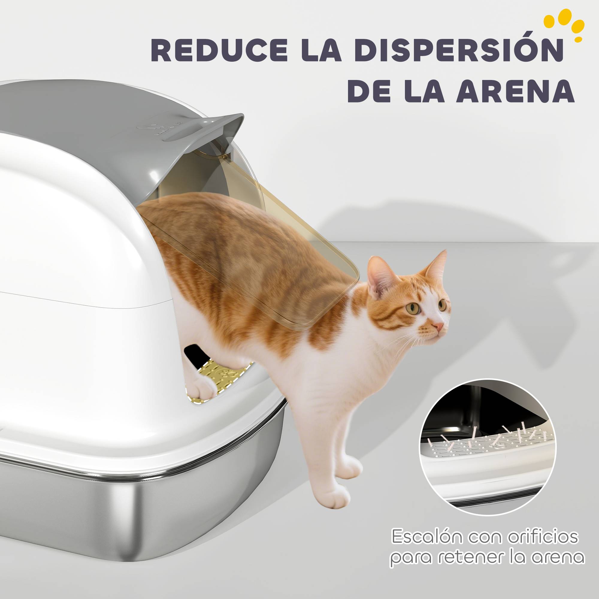Bac à litière extra large en acier inoxydable avec couvercle à charnière, bords hauts, entrée par le haut et pelle intégrée - Blanc - Image 10