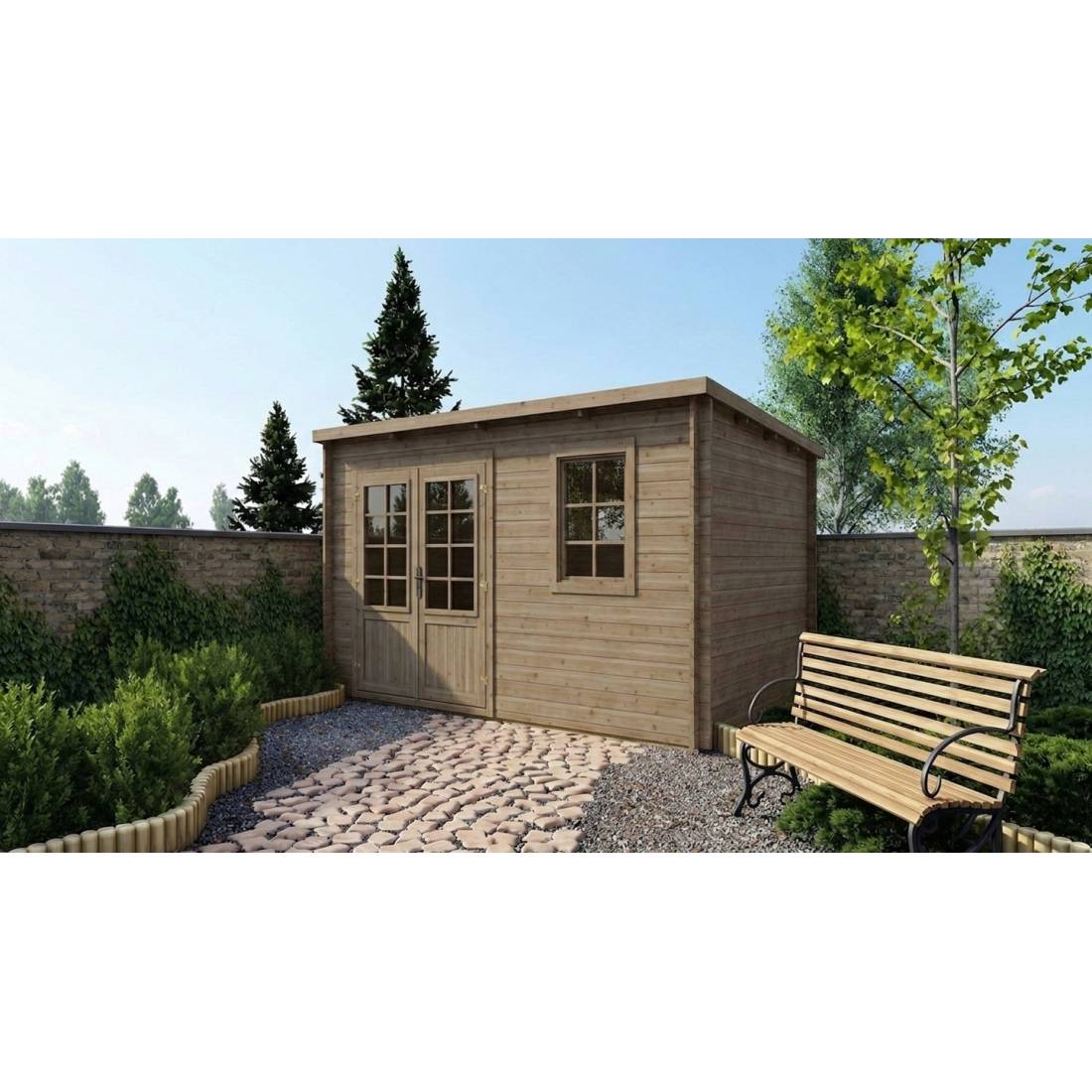 Altanka - Abri de jardin en bois - 12m2 - 4x3m - Traité - Ep. 28mm - Couleur: vert - DOM381 - ALTANKA