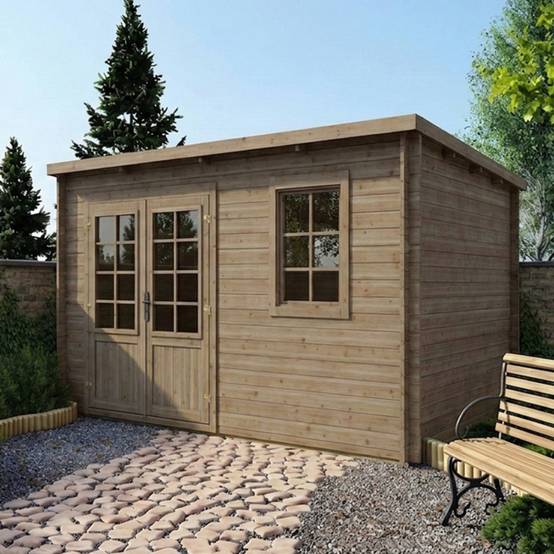 Altanka - Abri de jardin en bois - 12m2 - 4x3m - Traité - Ep. 28mm - Couleur: vert - DOM381 - ALTANKA - Image 1