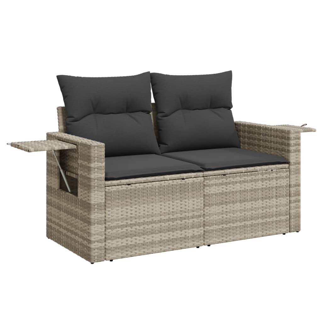 ComfortXL - Canapé Extérieur 2 Places Résine Gris Clair Tablette Rabattable Coussins Foncés – ComfortXL Outdoor Living - Image 2