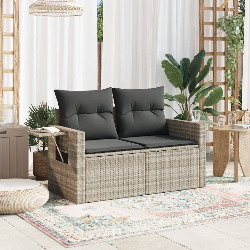 ComfortXL - Canapé Extérieur 2 Places Résine Gris Clair Tablette Rabattable Coussins Foncés – ComfortXL Outdoor Living - Image 3