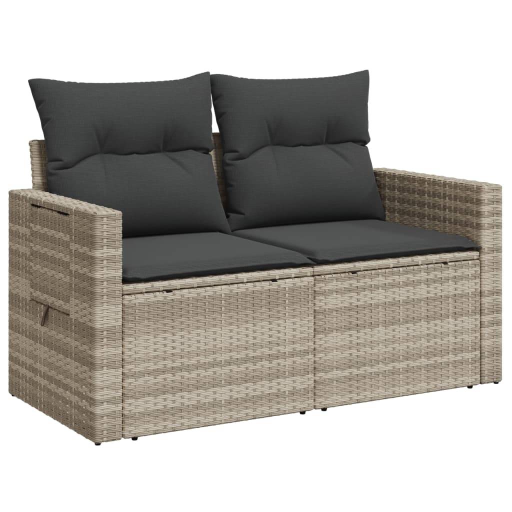 ComfortXL - Canapé Extérieur 2 Places Résine Gris Clair Tablette Rabattable Coussins Foncés – ComfortXL Outdoor Living - Image 4