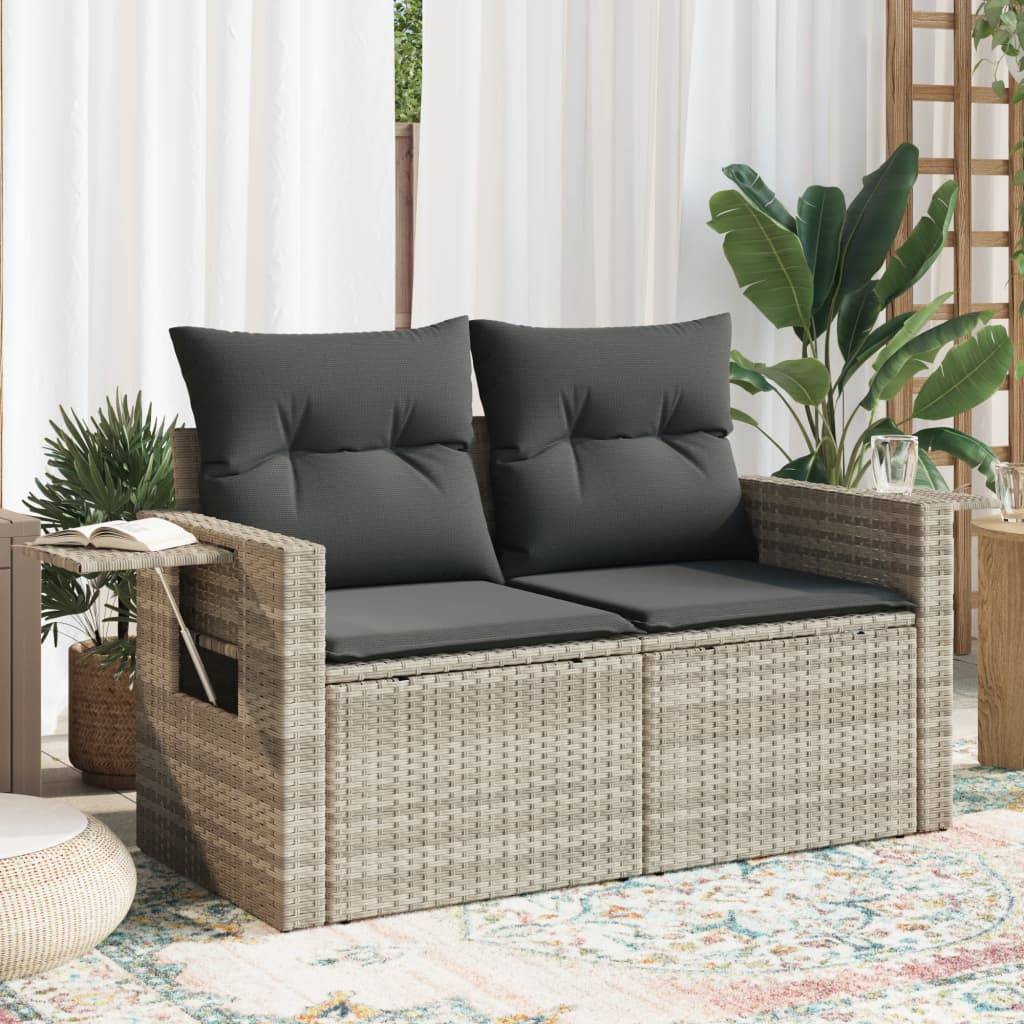 ComfortXL - Canapé Extérieur 2 Places Résine Gris Clair Tablette Rabattable Coussins Foncés – ComfortXL Outdoor Living - Image 1