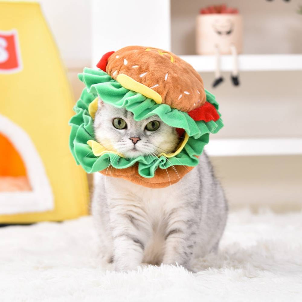 Chapeau Hamburger pour Chat - Déguisement Amusant, Réglable - Halloween, Cosplay - Living123