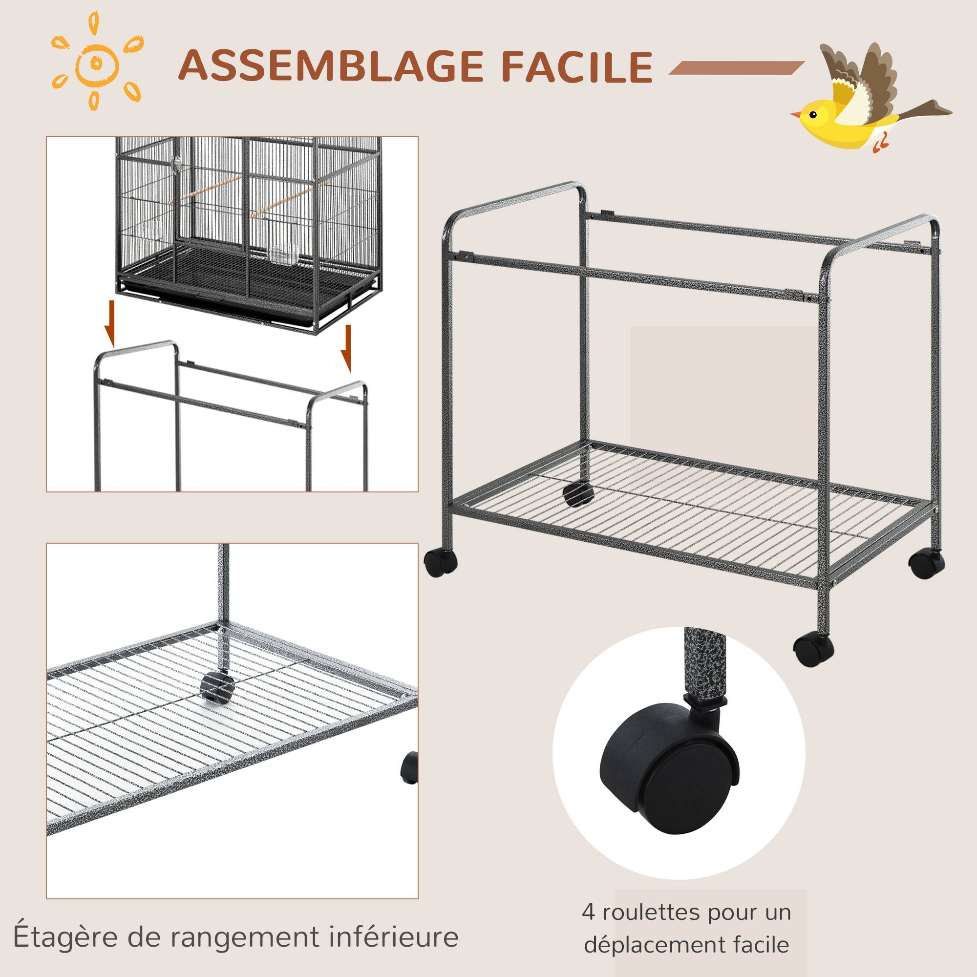 Cage à Oiseaux Portable avec 4 Mangeoires et 4 Perchoirs Pratique 77 x 47 x 163 cm Noir et Gris - Image 8