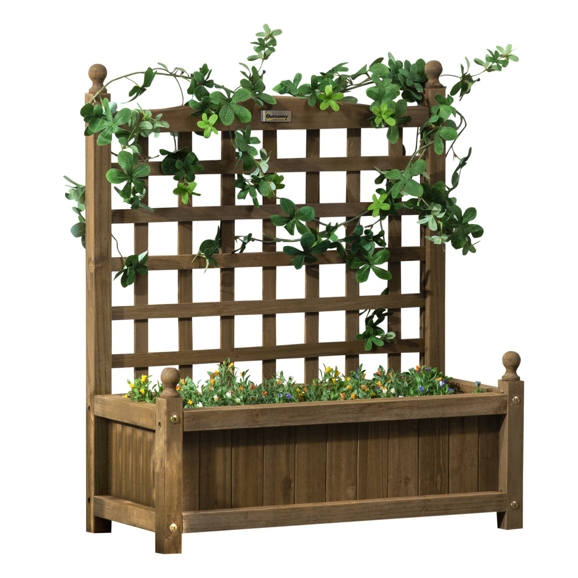Jardinière avec treillis bac à fleurs jardinière sur pied 64 x 28 x 75 cm inserts d'irrigation bois massif - Image 1