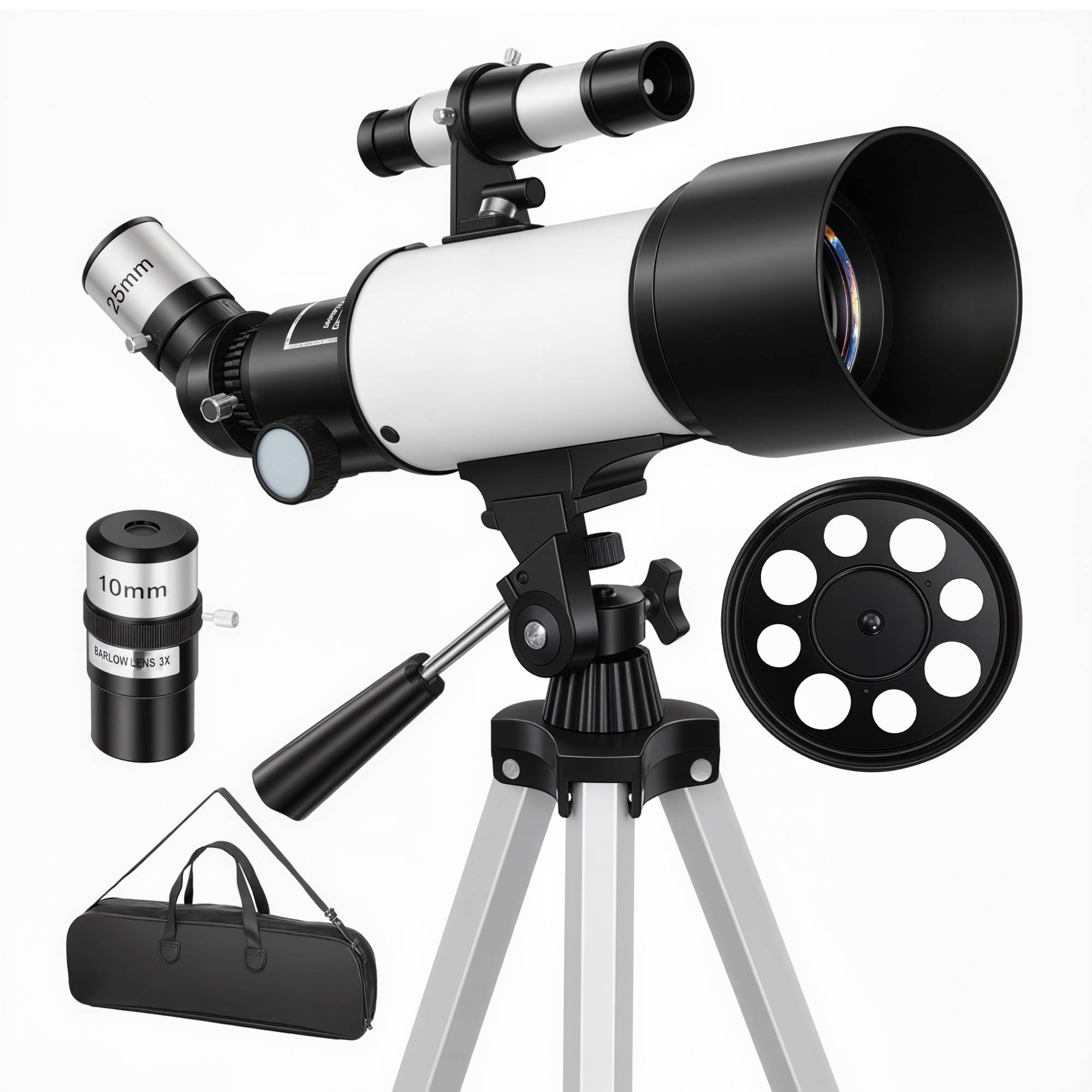 Télescope astronomique adultes et débutants 70 mm, télescope réfracteur 40X/16X trépied réglable, 80 x 80 x 135 cm blanc - Image 1