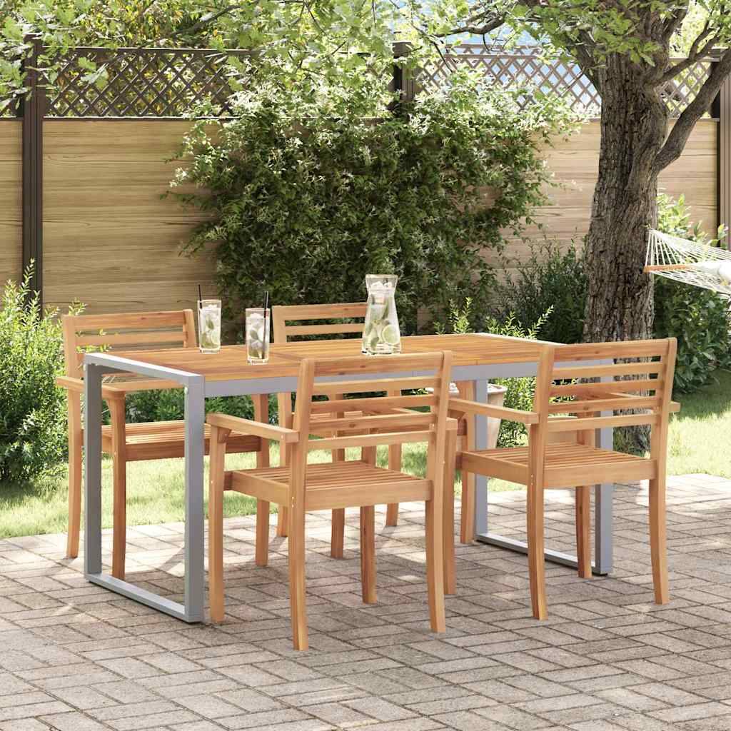 Table de jardin gris bois d'acacia massif 160 x 80 x 75 cm, Poids :19.8kg - PANGIVO - Image 4