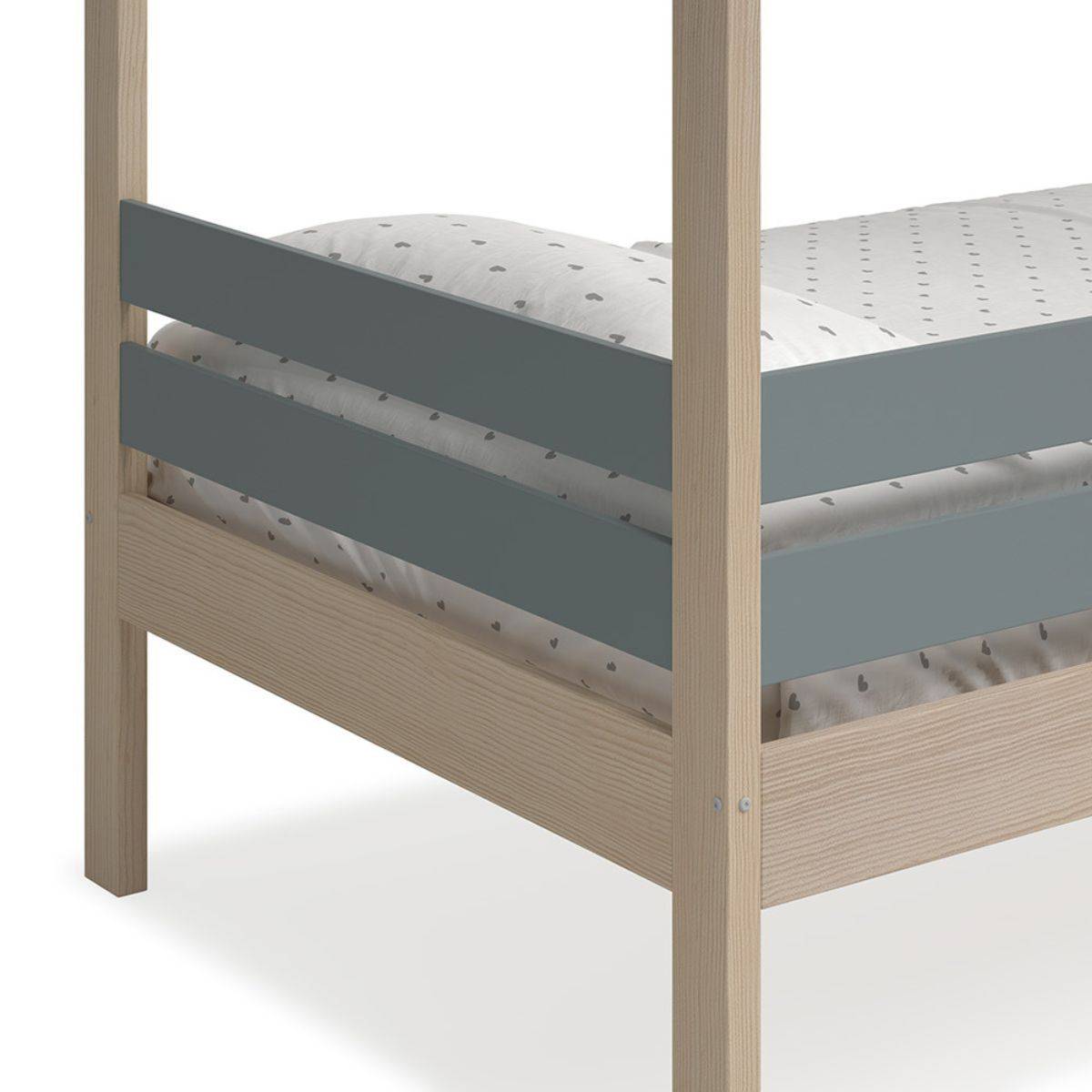 ALTOBUY - Lit cabane 90x190 avec barrière en pin massif naturel et MDF laqué vert kaki - MESSA - Image 6