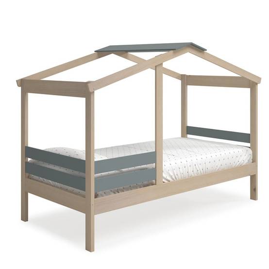 ALTOBUY - Lit cabane 90x190 avec barrière en pin massif naturel et MDF laqué vert kaki - MESSA - Image 5