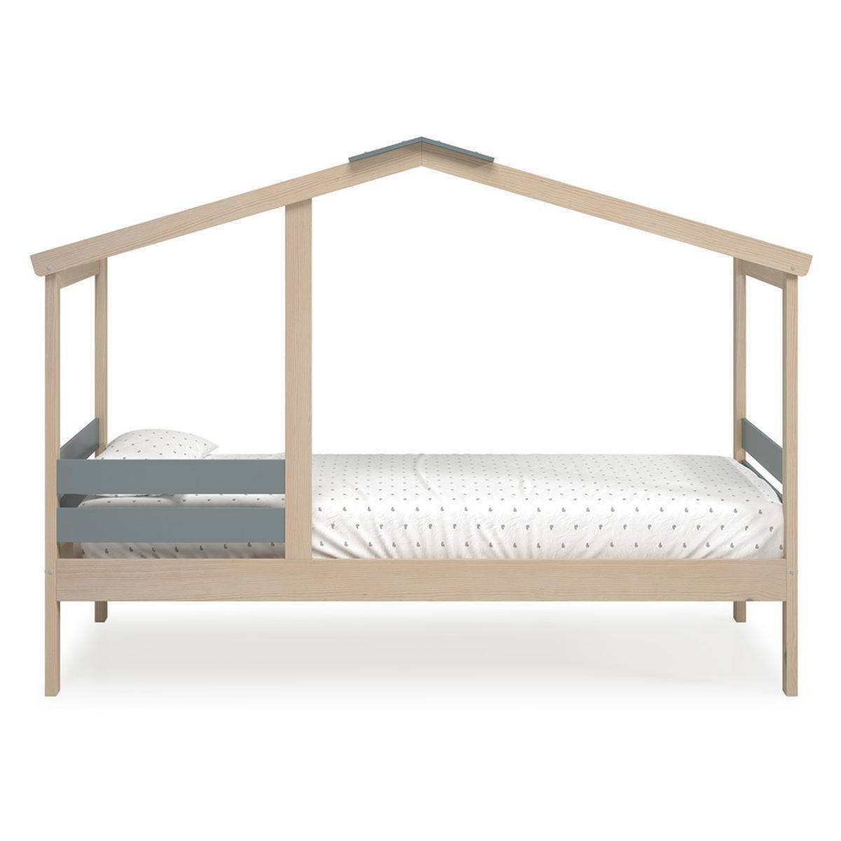 ALTOBUY - Lit cabane 90x190 avec barrière en pin massif naturel et MDF laqué vert kaki - MESSA - Image 3
