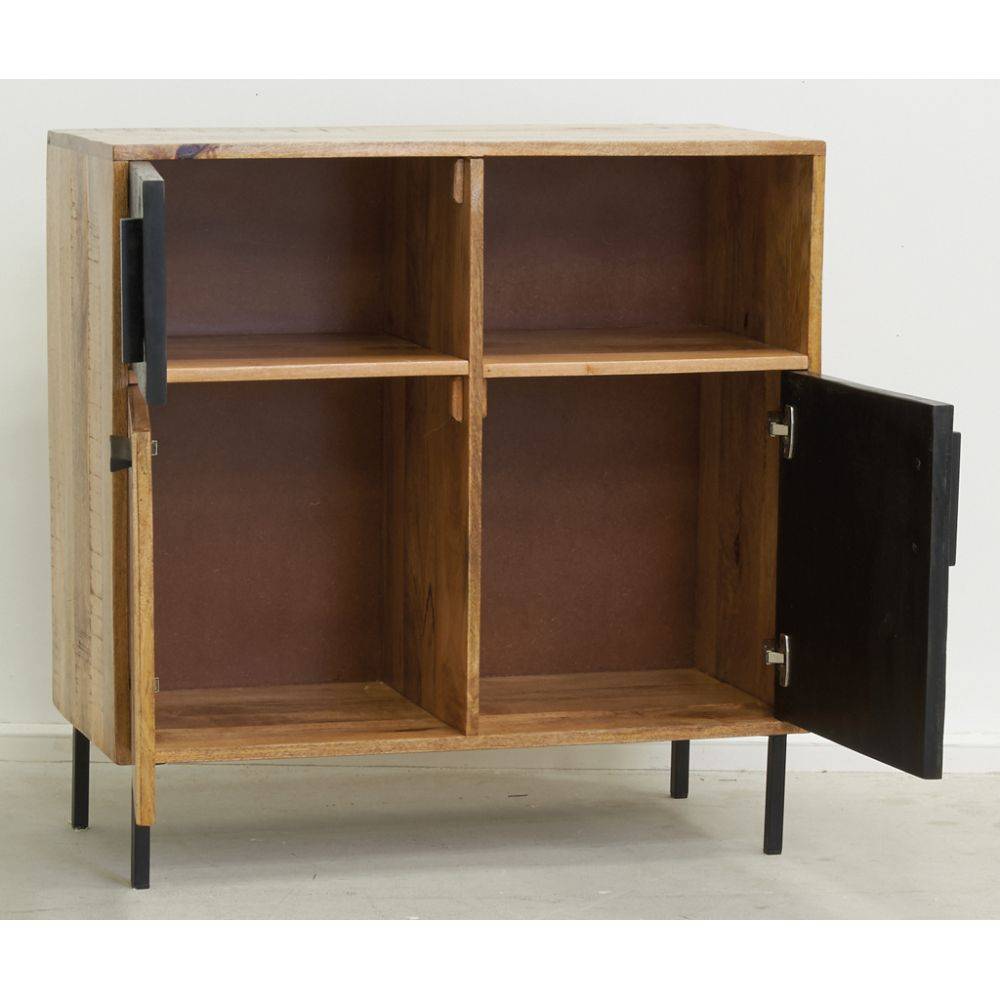 Aubry Gaspard - Commode en manguier naturel et teinté noir Damier 3 portes + 1 niche de rangement - Image 2