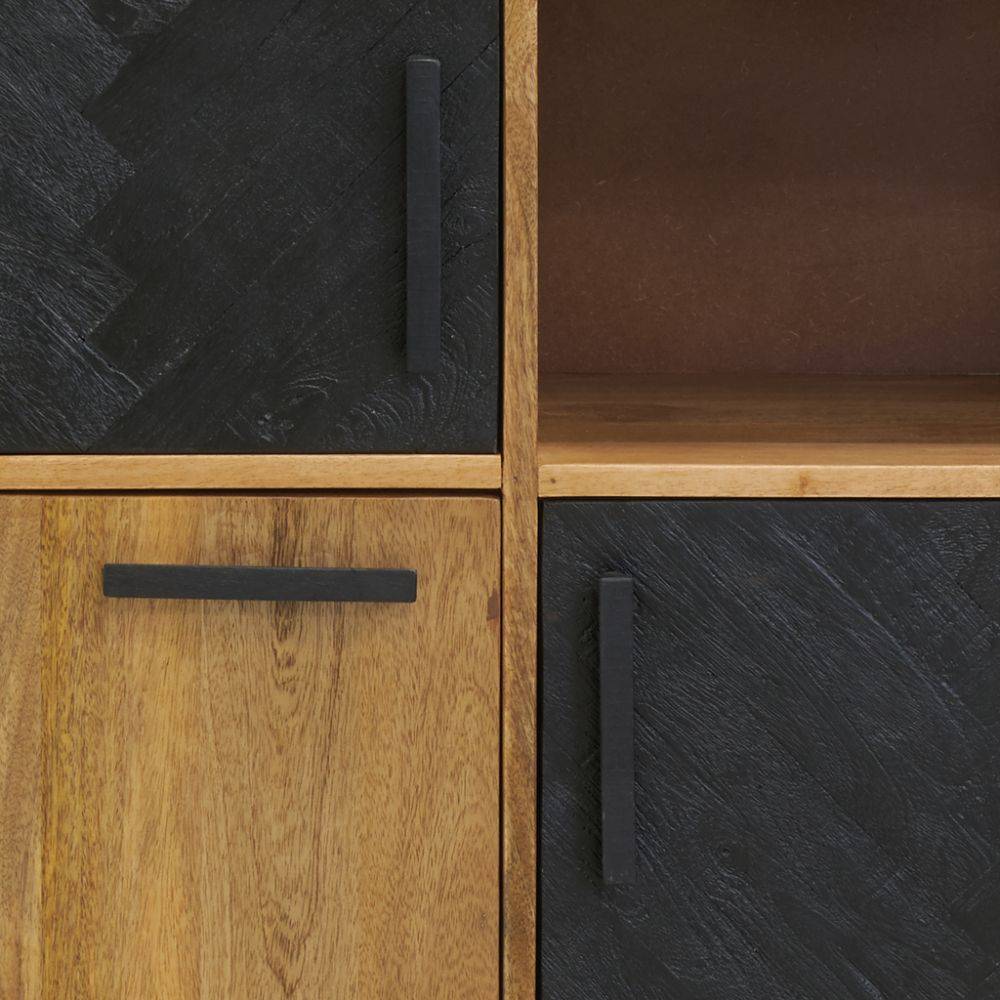 Aubry Gaspard - Commode en manguier naturel et teinté noir Damier 3 portes + 1 niche de rangement - Image 4
