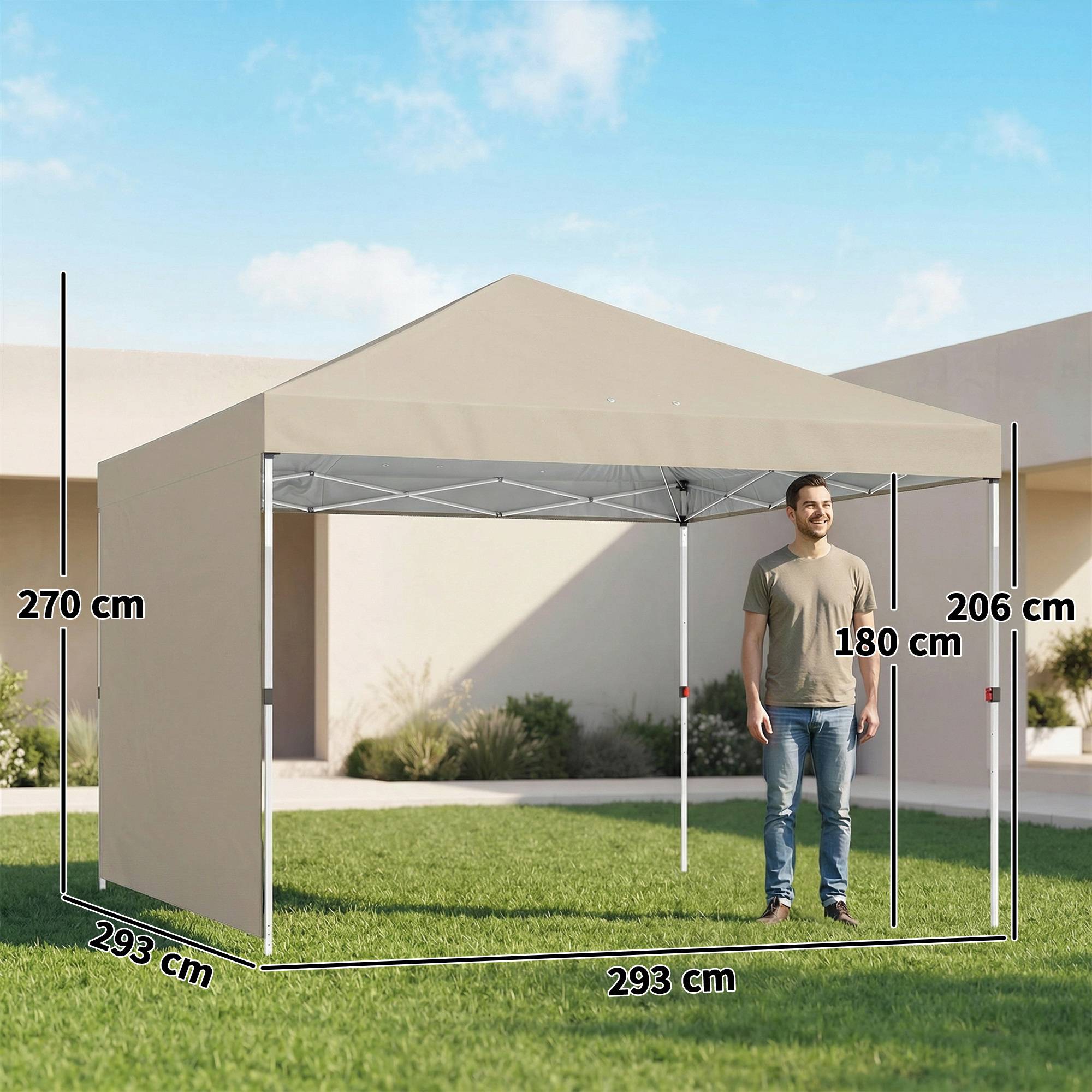 ComfortXL - Tonnelle Pliante Pop-Up Métal Oxford Pique-Nique Paroi Ajustable 3x3m Beige - ComfortXL Outdoor Living - Image 5