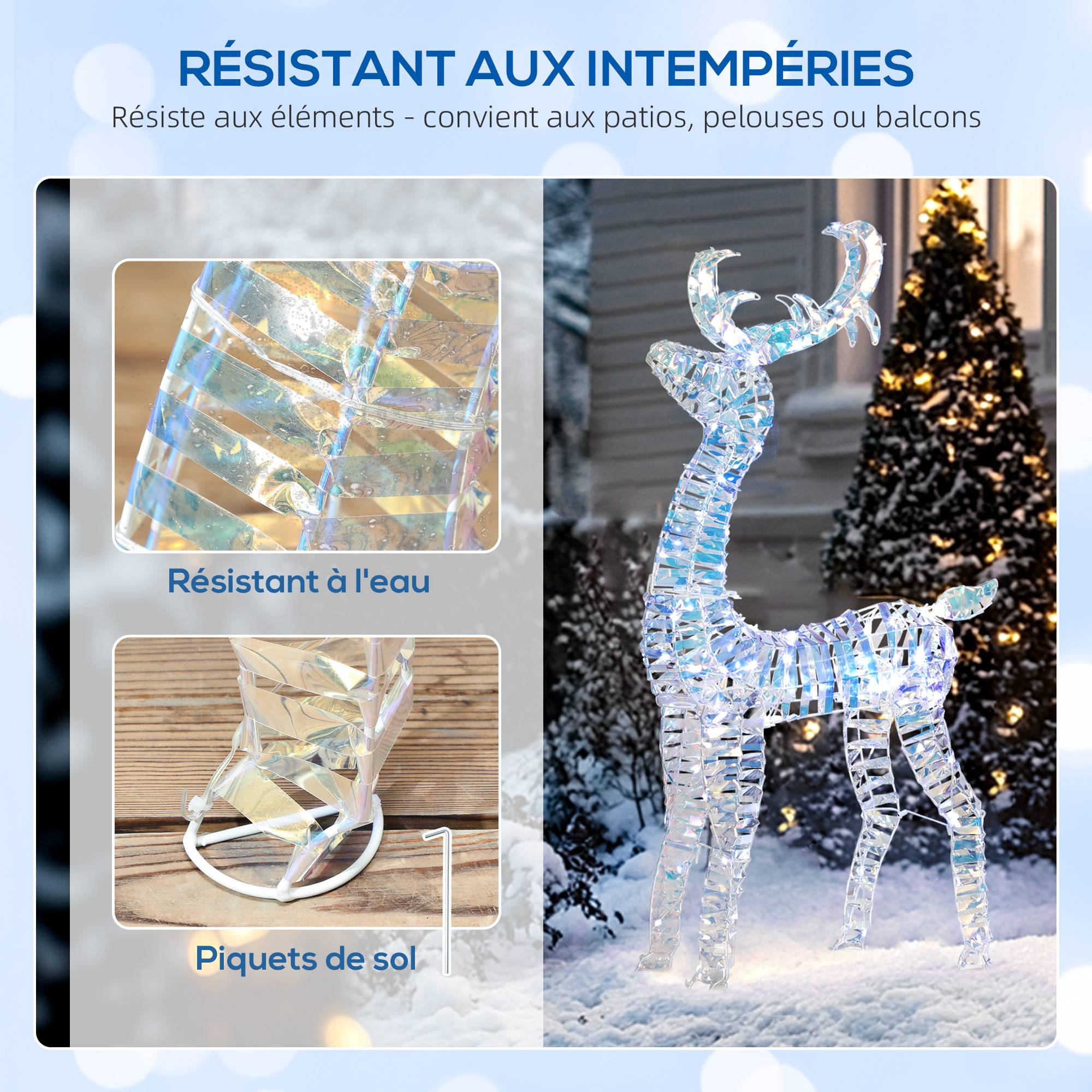 ComfortXL - Renne et traîneau de Noël lumineux en métal et plastique argenté 170 LED blanc chaud pour jardin et intérieur - Image 6