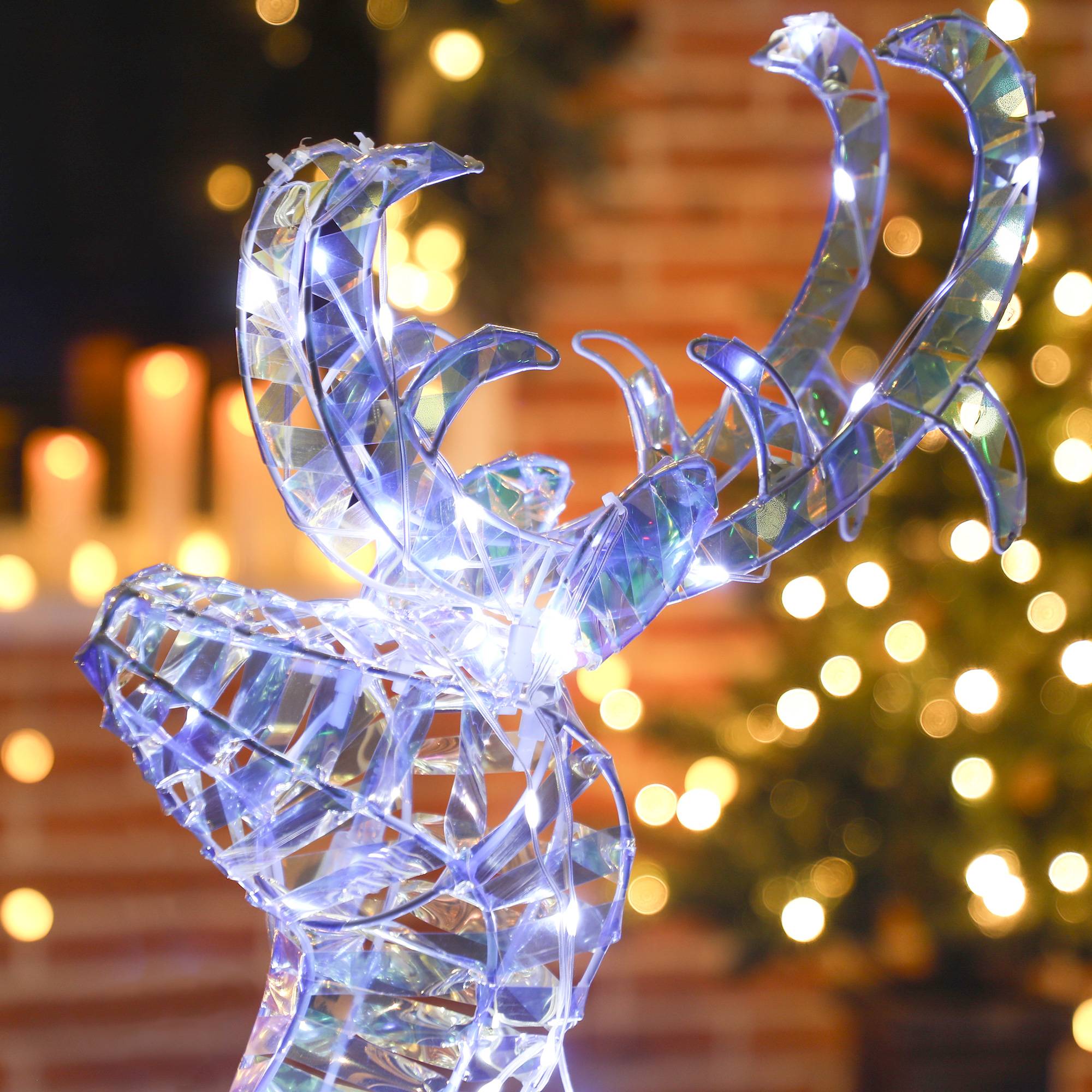 ComfortXL - Renne et traîneau de Noël lumineux en métal et plastique argenté 170 LED blanc chaud pour jardin et intérieur - Image 9