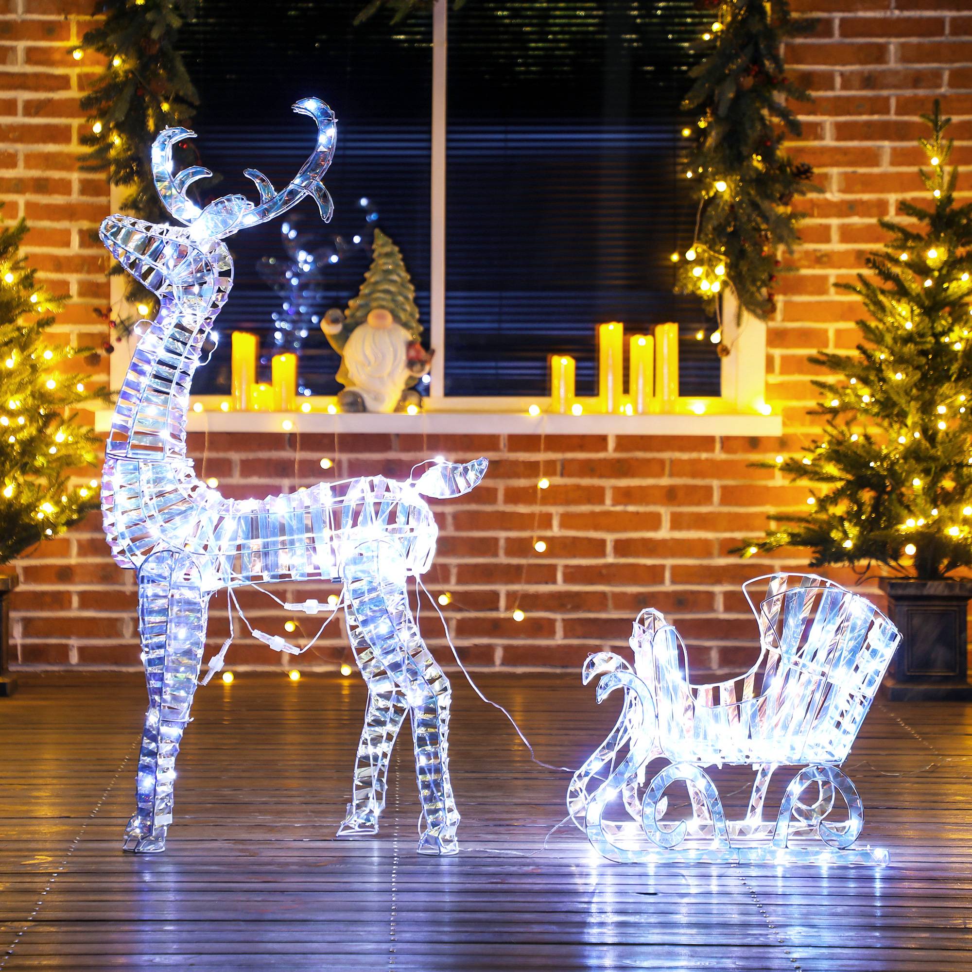 ComfortXL - Renne et traîneau de Noël lumineux en métal et plastique argenté 170 LED blanc chaud pour jardin et intérieur - Image 8