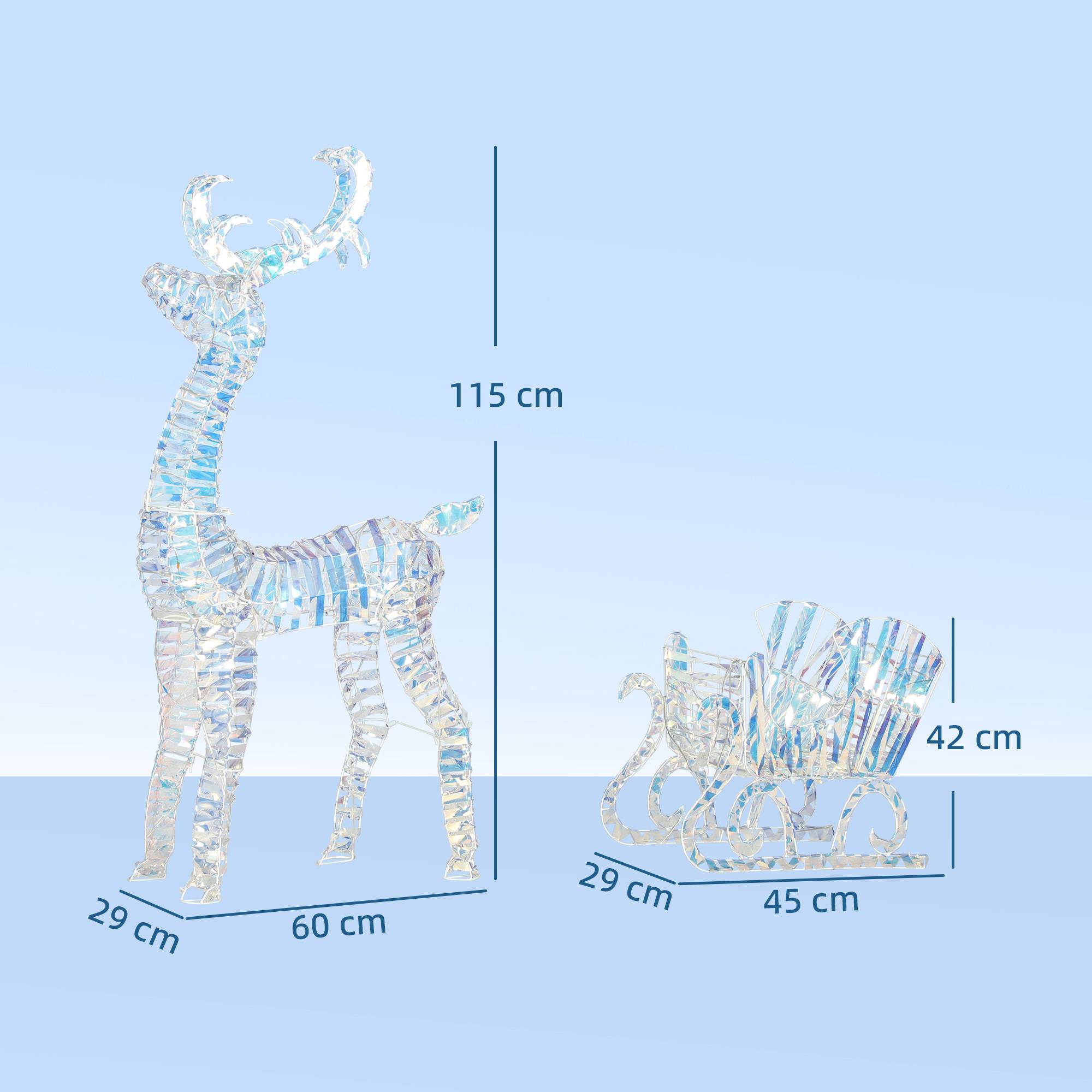 ComfortXL - Renne et traîneau de Noël lumineux en métal et plastique argenté 170 LED blanc chaud pour jardin et intérieur - Image 3