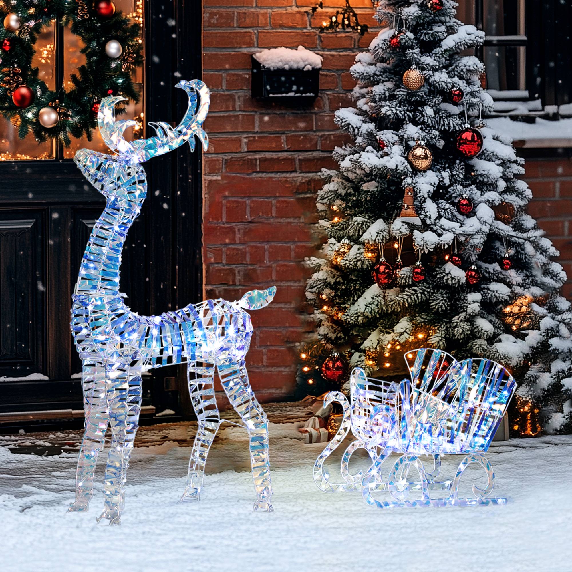 ComfortXL - Renne et traîneau de Noël lumineux en métal et plastique argenté 170 LED blanc chaud pour jardin et intérieur - Image 7