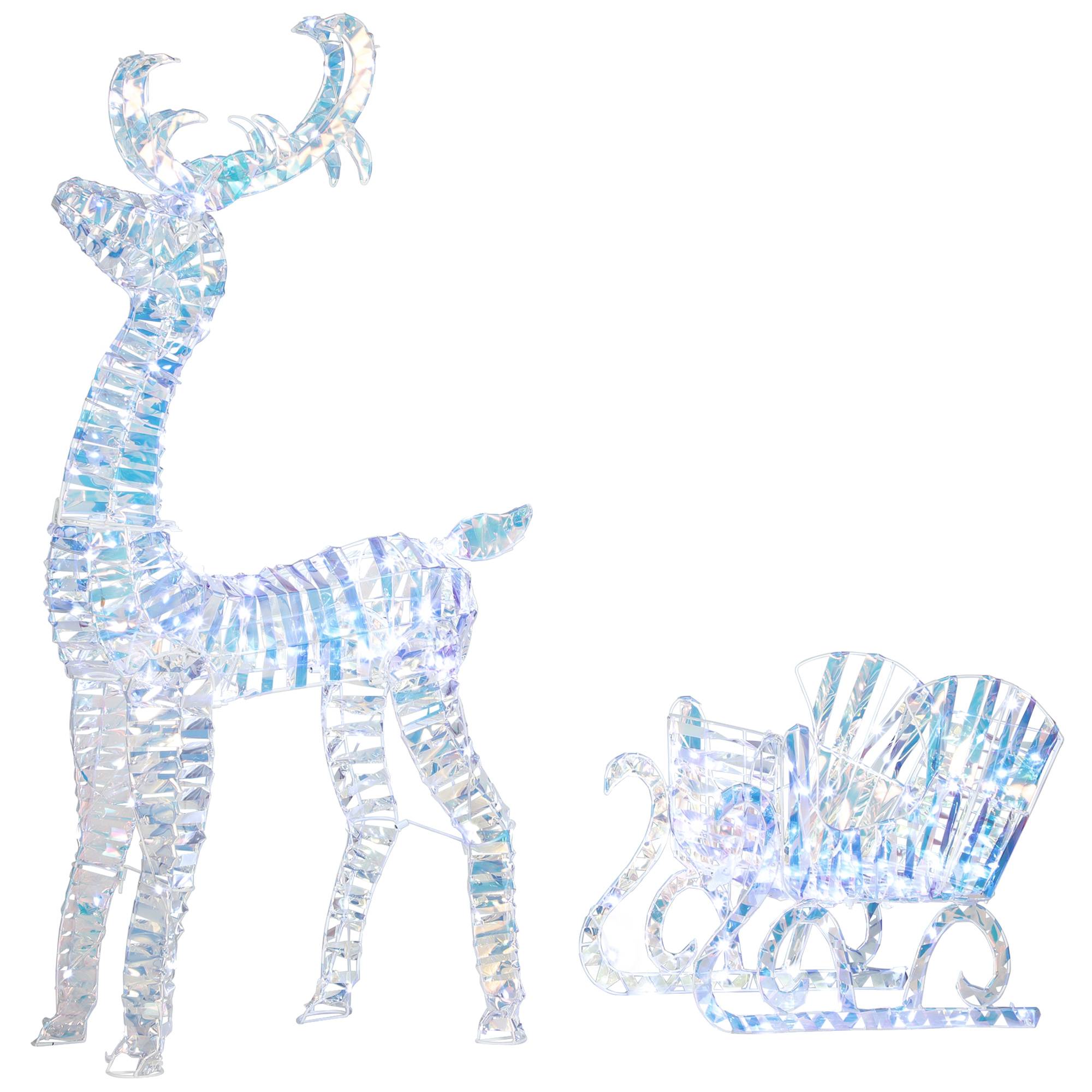 ComfortXL - Renne et traîneau de Noël lumineux en métal et plastique argenté 170 LED blanc chaud pour jardin et intérieur - Image 10