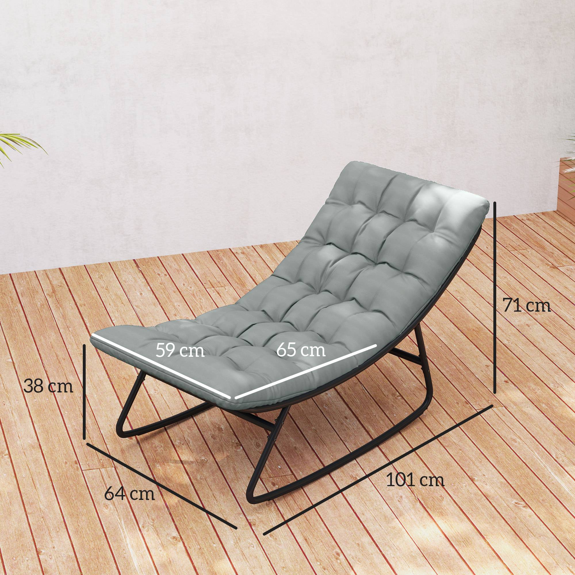 Lot de 2 fauteuils à bascule extérieur avec coussins épais, siège tissu textilène respirant et cadre en acier, gris - Image 5