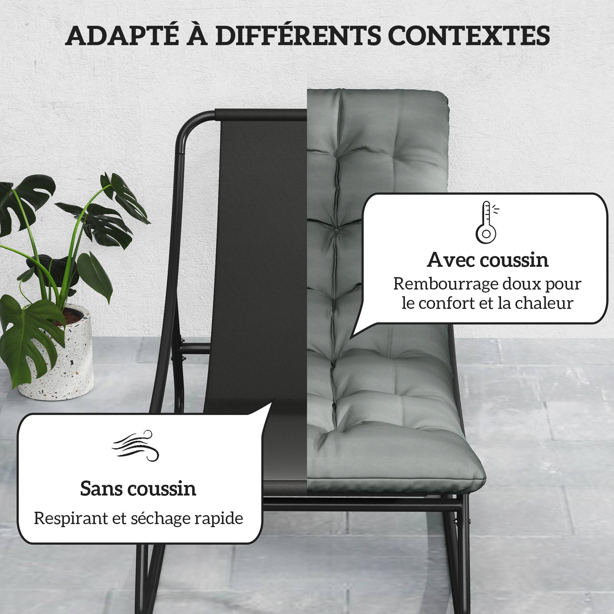 Lot de 2 fauteuils à bascule extérieur avec coussins épais, siège tissu textilène respirant et cadre en acier, gris - Image 7
