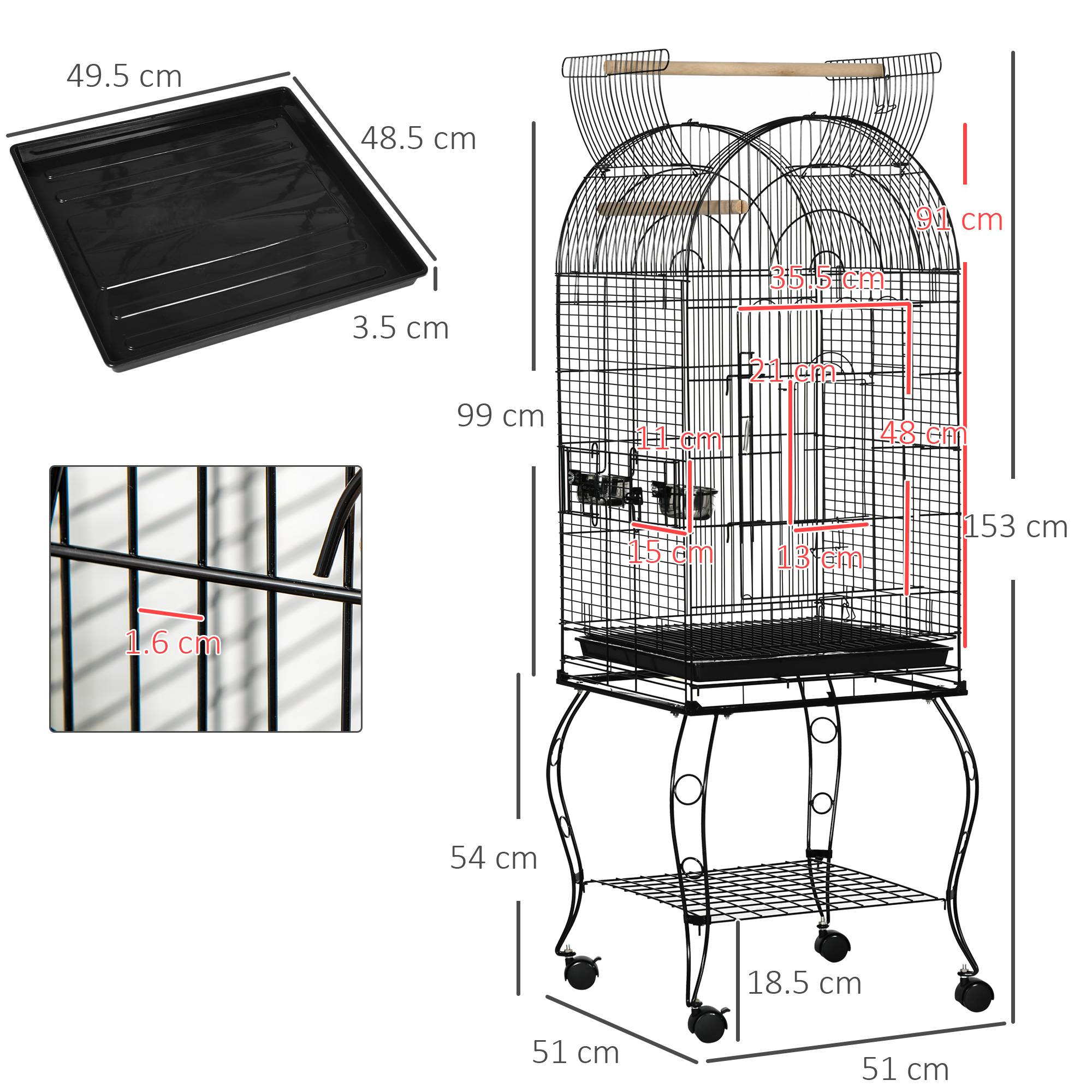 Cage pour oiseaux et canaris, volière métal noire sur roulettes 51x51x153cm - Image 5