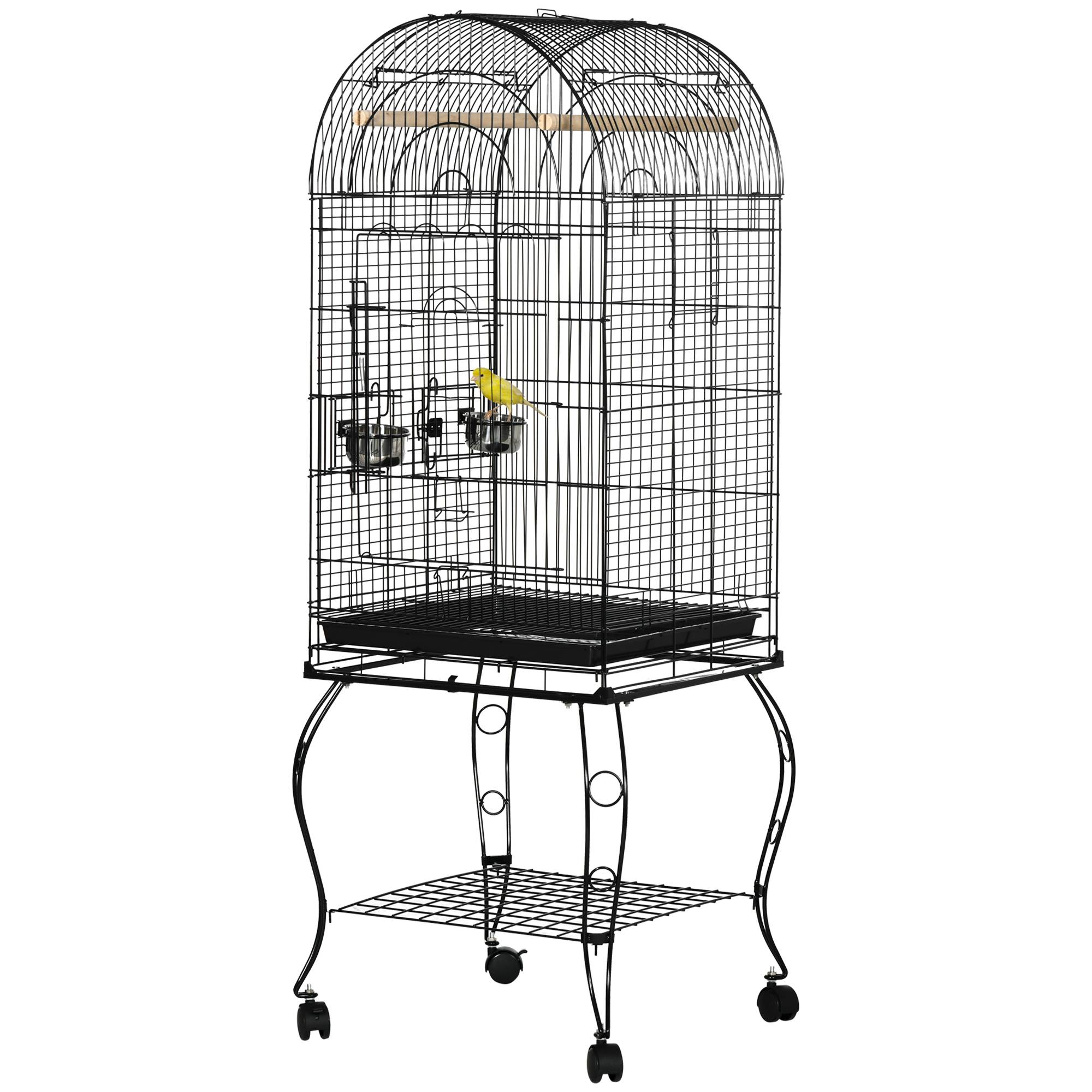 Cage pour oiseaux et canaris, volière métal noire sur roulettes 51x51x153cm - Image 2