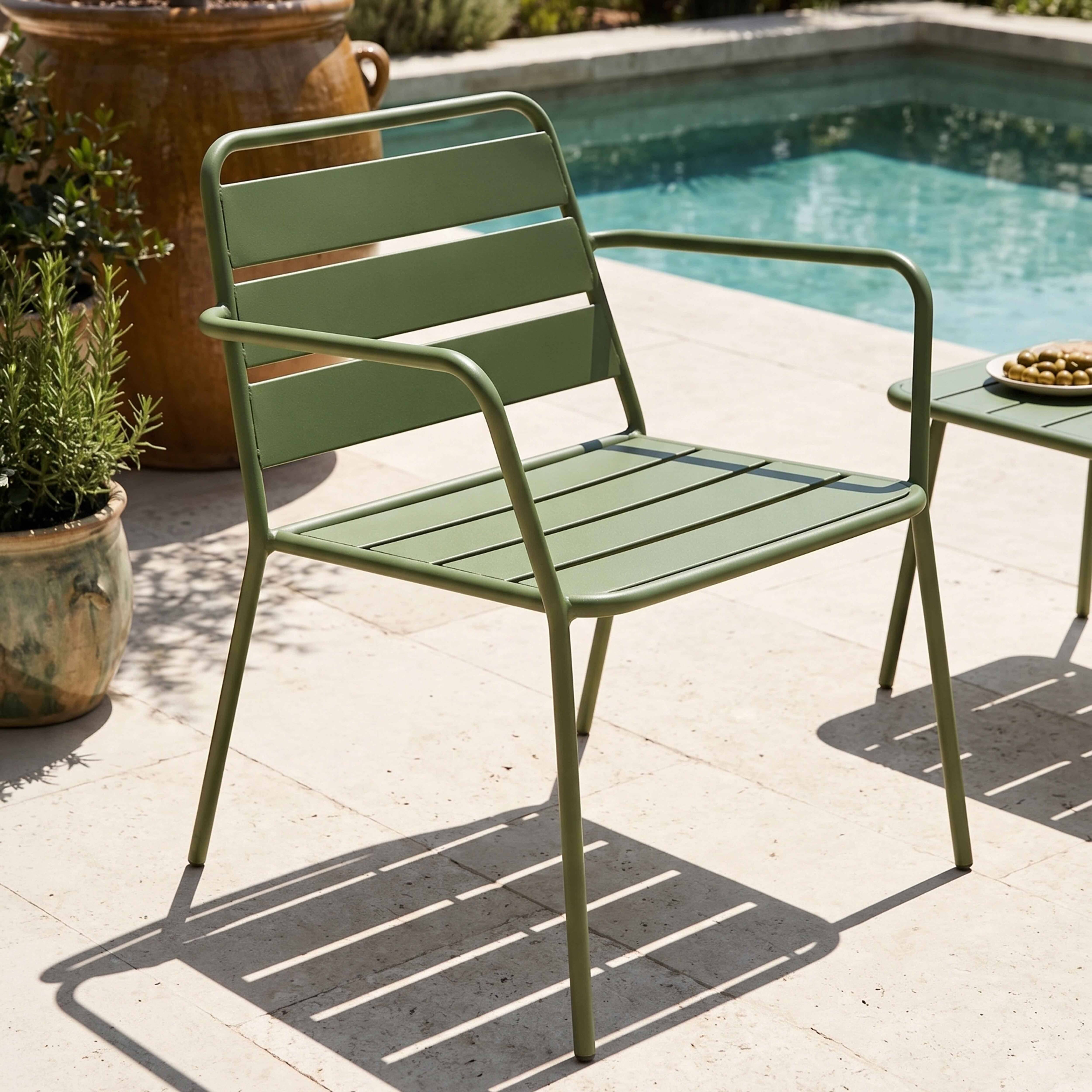 Oviala - Fauteuil bas de jardin en métal vert cactus Palavas - Oviala - Image 2