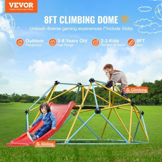 Vevor - VEVOR Dôme d'escalade géométrique enfants 3-9 ans, 244cm avec toboggan, charge 272kg, pour aire de jeu intérieur - Image 2