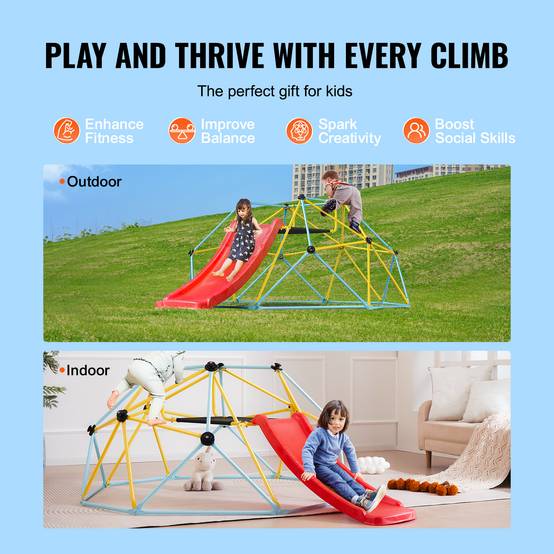 Vevor - VEVOR Dôme d'escalade géométrique enfants 3-9 ans, 244cm avec toboggan, charge 272kg, pour aire de jeu intérieur - Image 3