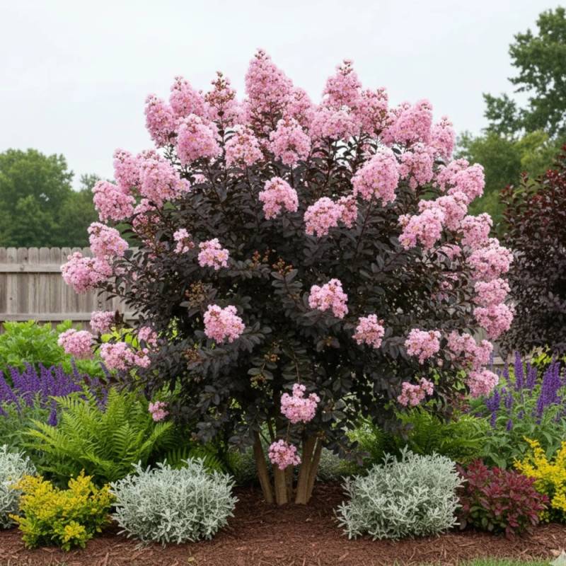 Lilas des indes Moonlight Magic® 'PIILAG-IV', Lagerstroemia à fleurs Rose/Blanche - feuillage Caduc - Pot de 7 L - 1/4 tige - Image 3