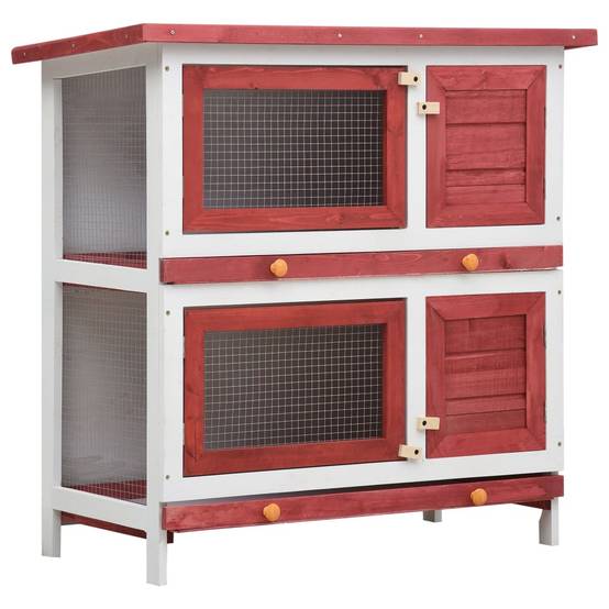 Vidaxl - Clapier d'extérieur 4 portes Rouge Bois vidaXL 170836 - Image 1