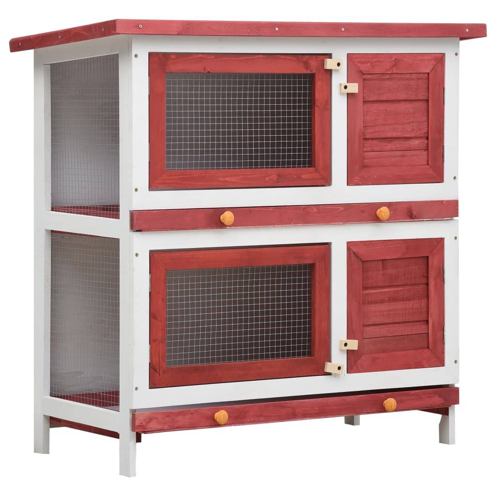 Vidaxl - Clapier d'extérieur 4 portes Rouge Bois vidaXL 170836 - Image 1