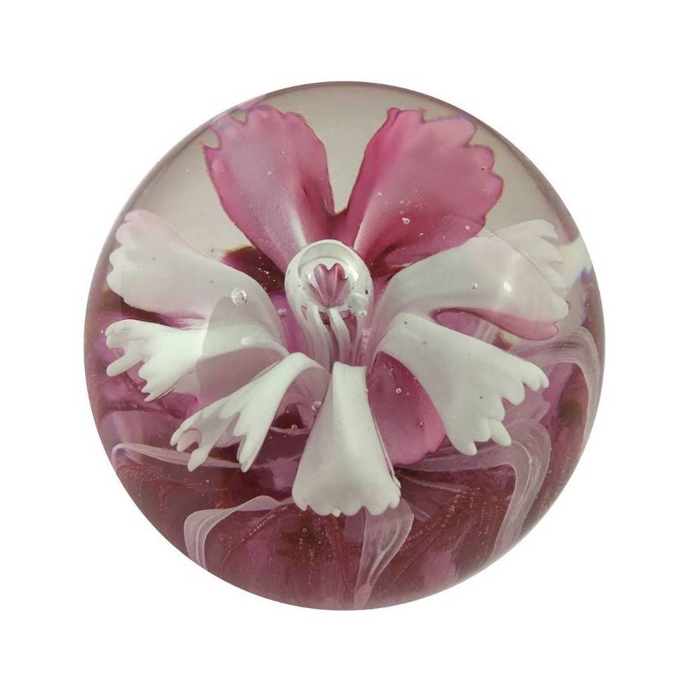 Presse papier sulfure "Fleurs" en verre rose Ø.7.5 cm Chemin de campagne - Image 1