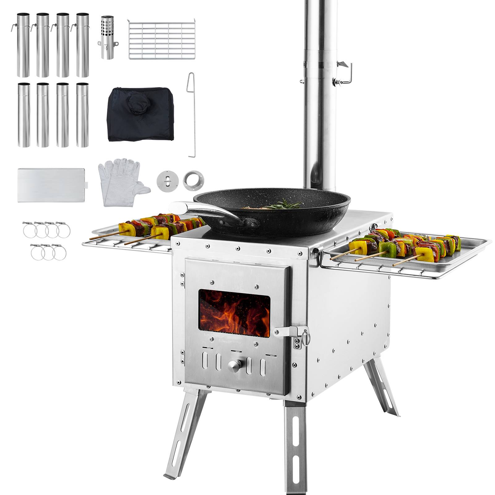 VEVOR Poêle à bois portable pour tente camping extérieur tuyau acier inoxydable - Image 1