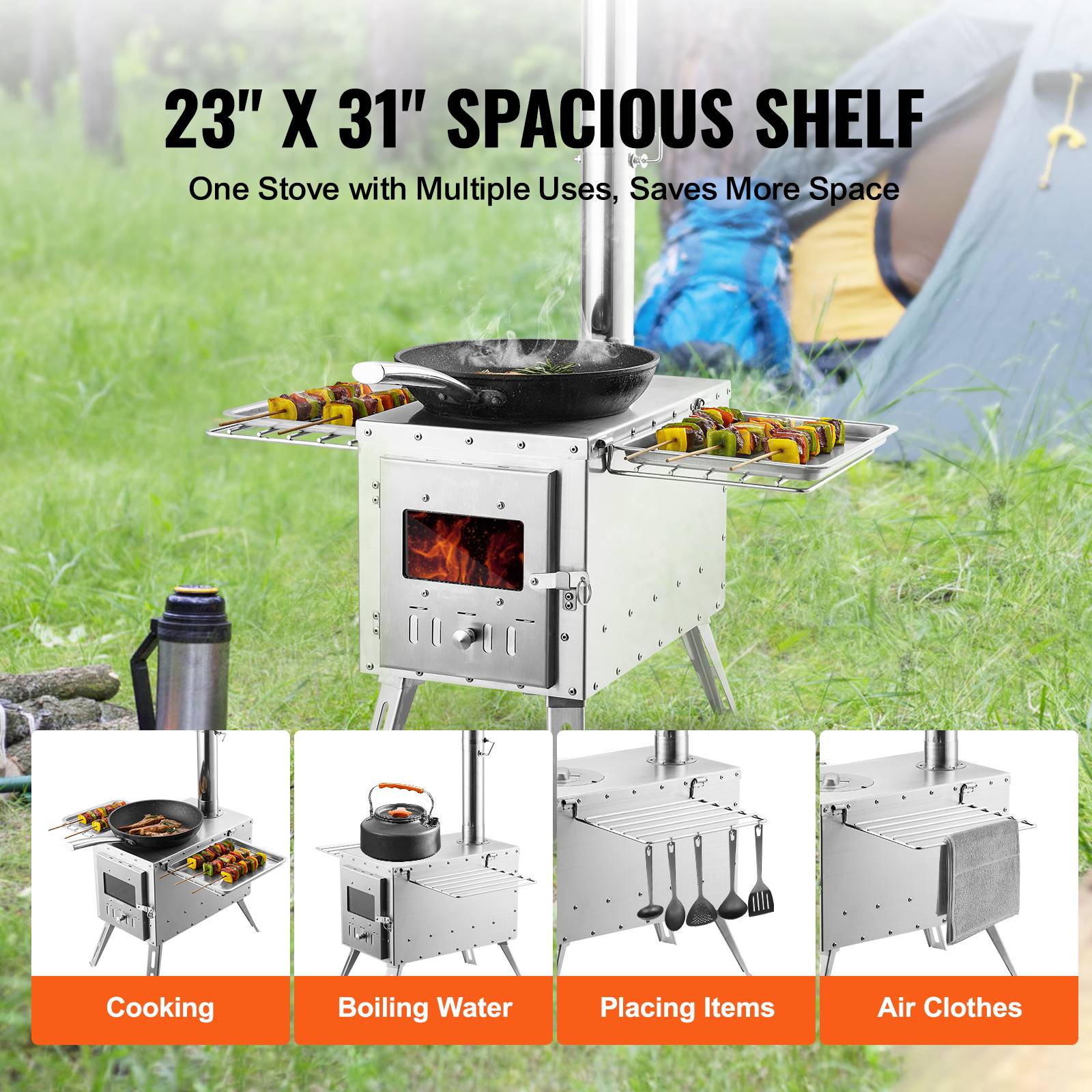 VEVOR Poêle à bois portable pour tente camping extérieur tuyau acier inoxydable - Image 3