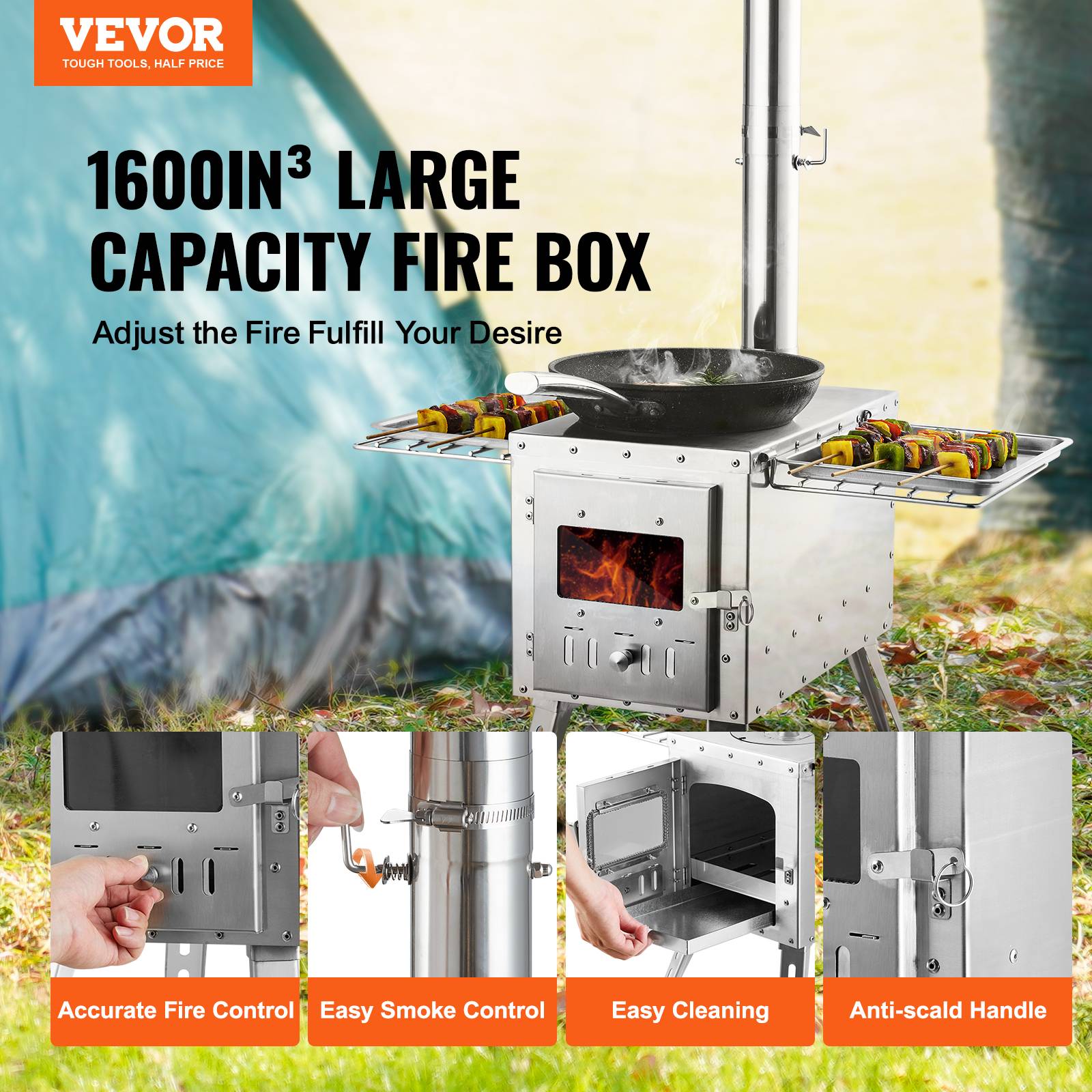 VEVOR Poêle à bois portable pour tente camping extérieur tuyau acier inoxydable - Image 2