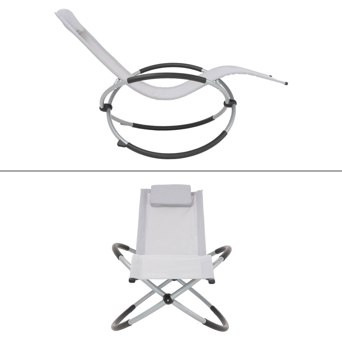Ecd-Germany - 2x Chaise Longue Géométrique Gris Clair avec Cadre en Acier Appui-tête Pliable - Image 2