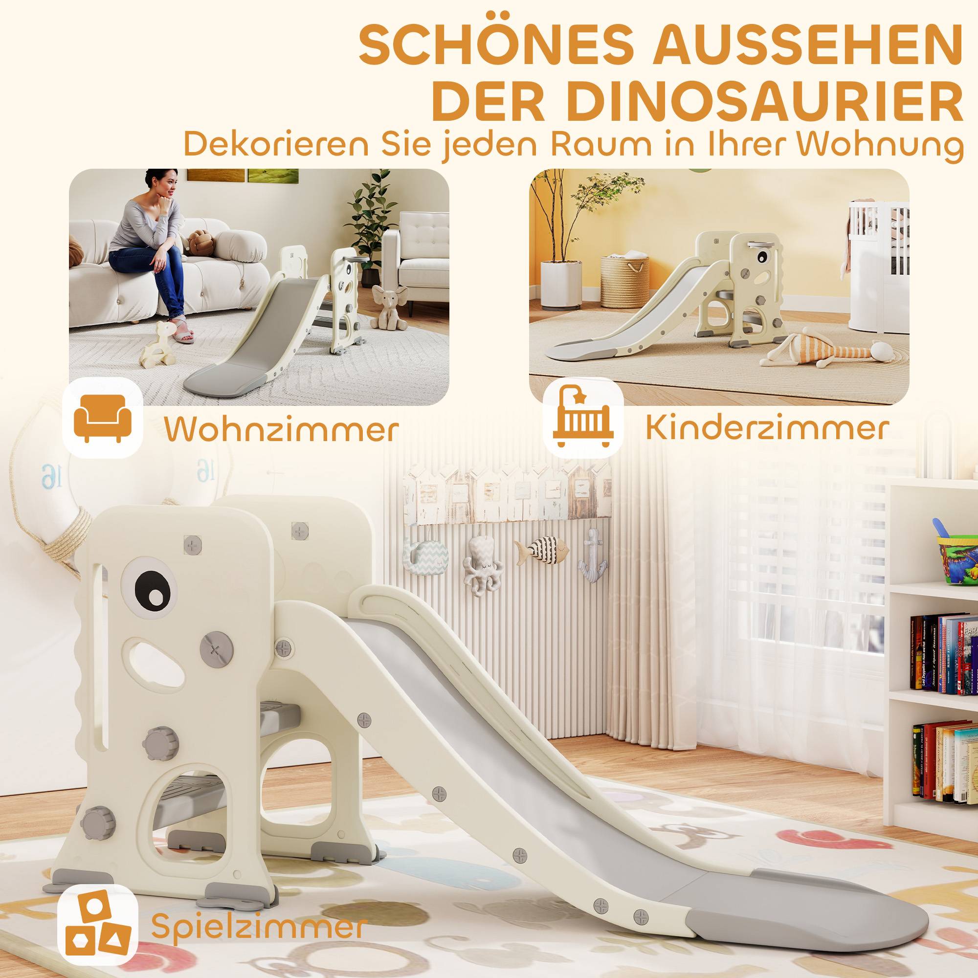 Toboggan 3 en 1 pour enfants avec structure d'escalade, panier de basket et ballon, toboggan pliable d'intérieur pour enfants de 2 à 5 ans - Image 9